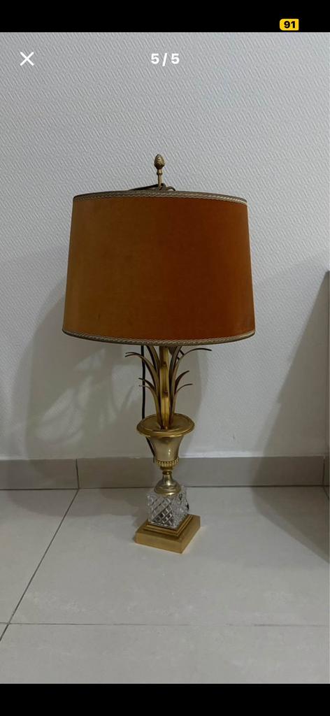 Vintage Hollywood Regency Ananaslamp Messing & Kristal, Huis en Inrichting, Lampen | Tafellampen, Ophalen of Verzenden, Zo goed als nieuw