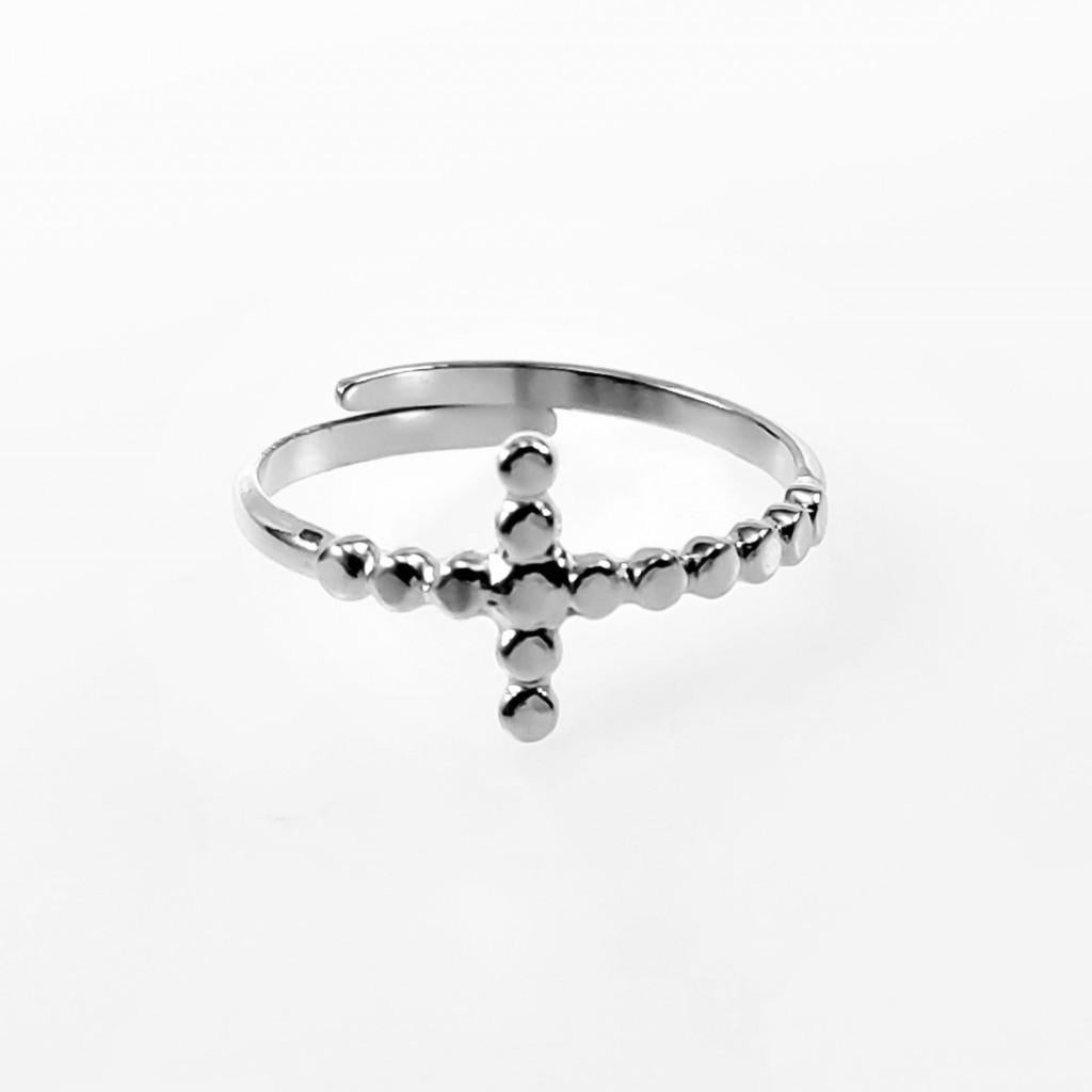 Kruis Ring Dames - Stalen Zilverkleur - Verstelbaar Ring, 18 tot 19, Birgitta-Gracht 33, 6465 EL Kerkrade, Nederland, Nieuw, Esde2