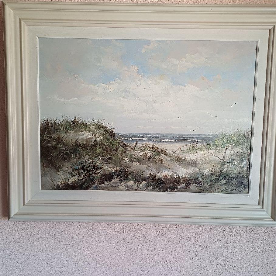 schilderij G.J. Ernens, Ophalen, Paneel, Realistisch, Landschap