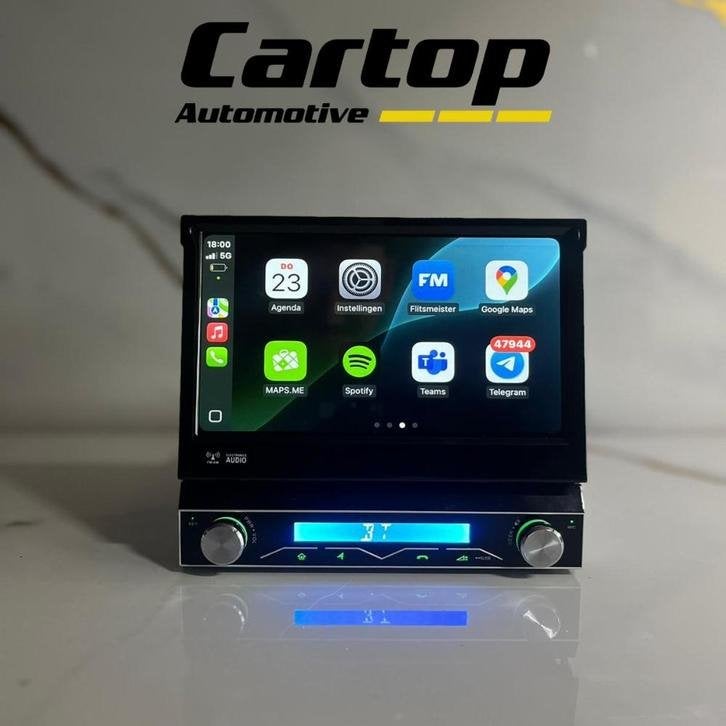 1 DIN Klapscherm Autoradio • CarPlay & Android Auto Android, Auto diversen, Meridiaan 42, Zo goed als nieuw, Info@cartop-automotive.nl