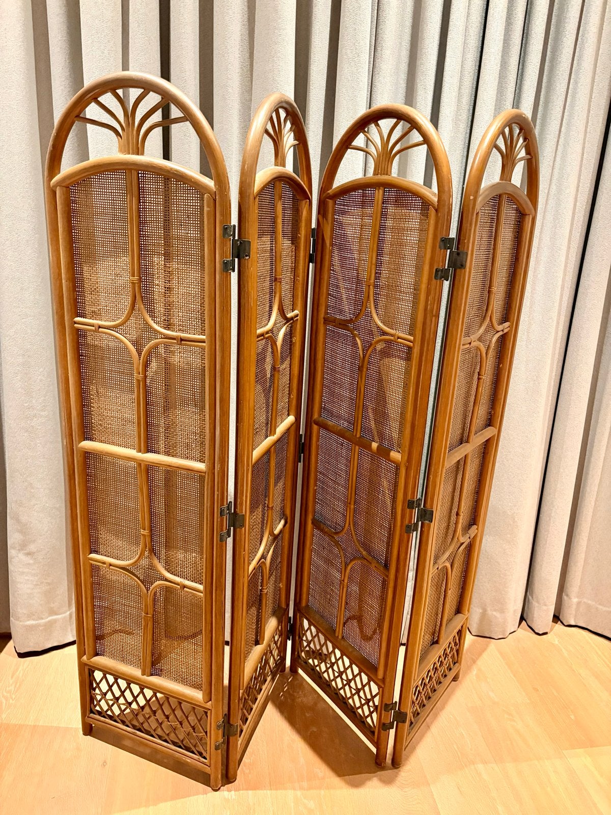 Vintage rotan kamerscherm met 4 panelen, Ophalen, Zo goed als nieuw