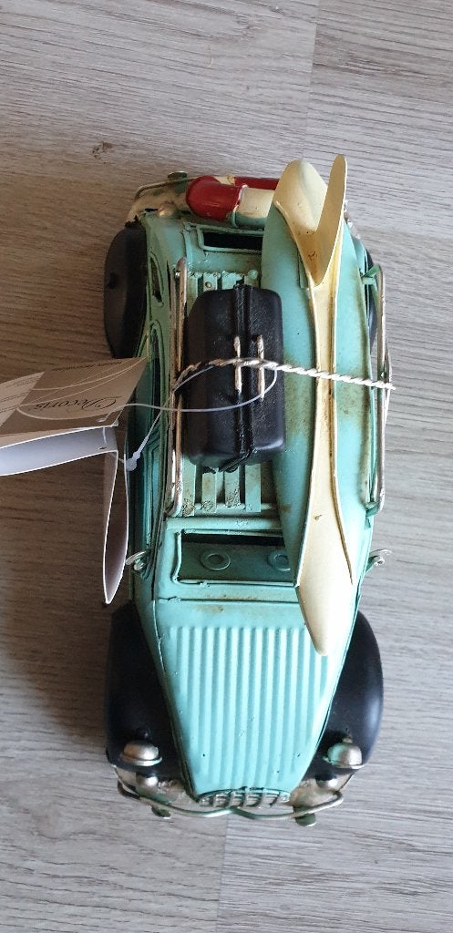 metalen auto metaal 2 cv 2cv eend blauw surfplank en koffer, Ophalen of Verzenden, Nieuw