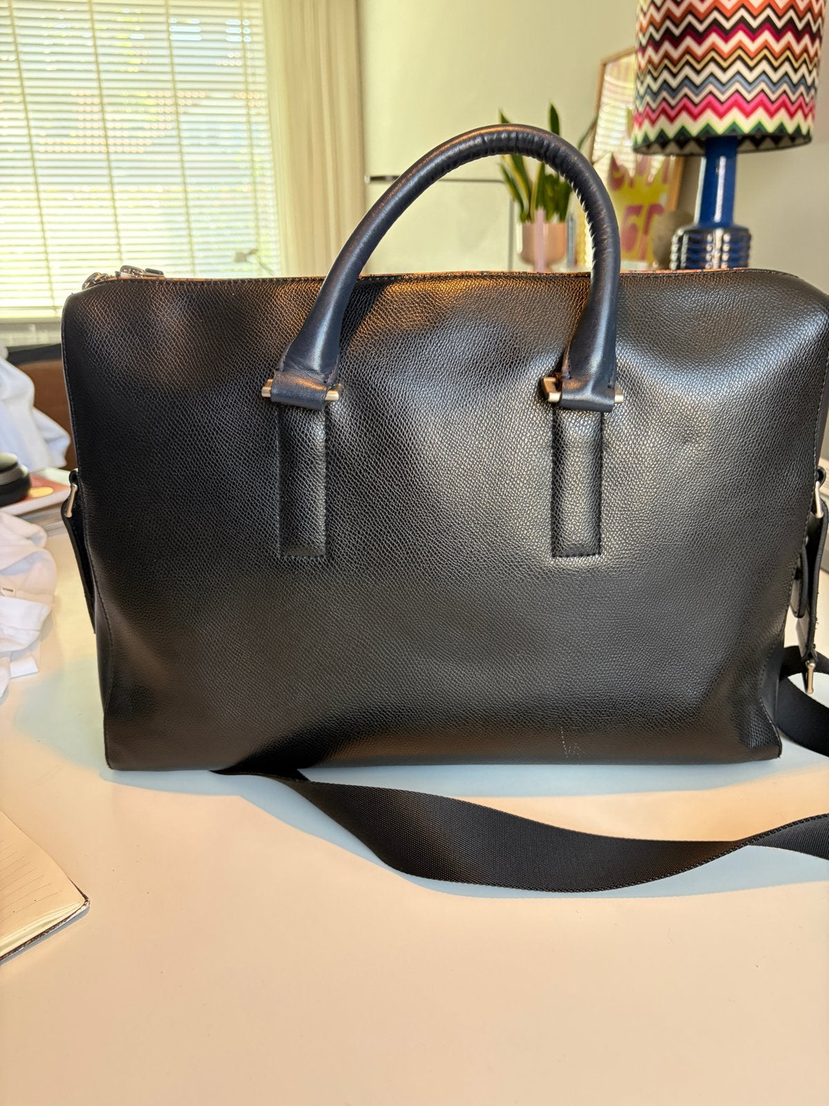 Paul Smith Leren Laptoptas/Aktetas Navy, Gevoerd laptopvak, Aktetas, Ophalen of Verzenden, Zo goed als nieuw
