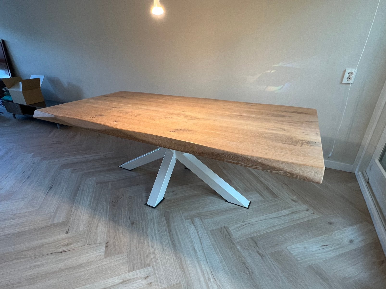 Houten eettafel matrixpoot, Ophalen, Gebruikt, 100 tot 150 cm, Eikenhout