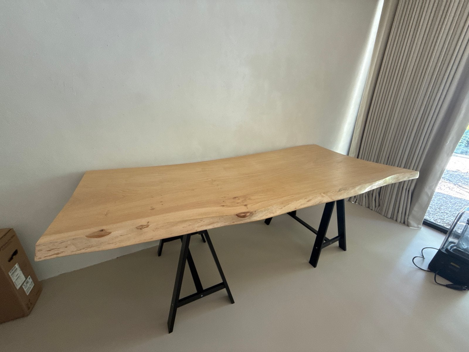 Boomstamtafelblad met live edge, 220x70-100cm, 5cm dik, Huis en Inrichting, Ophalen, 50 tot 100 cm, Overige vormen, Overige houtsoorten