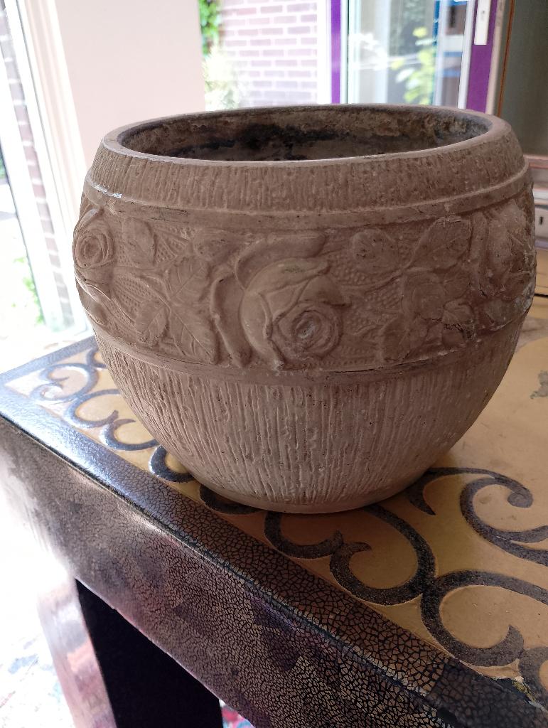 Antieke jardinière/bloempot, begin 20e eeuw, 18x18 cm., Gebruikt, Rond, Ophalen of Verzenden, Balkon