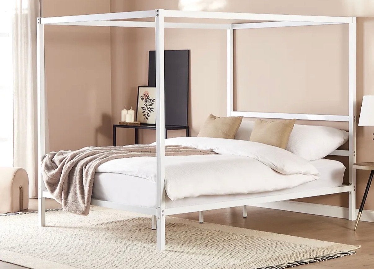 Hemelbed Metaal LESTARDS 180x200 cm Wit, Ophalen, Wit, Tweepersoons, Zo goed als nieuw