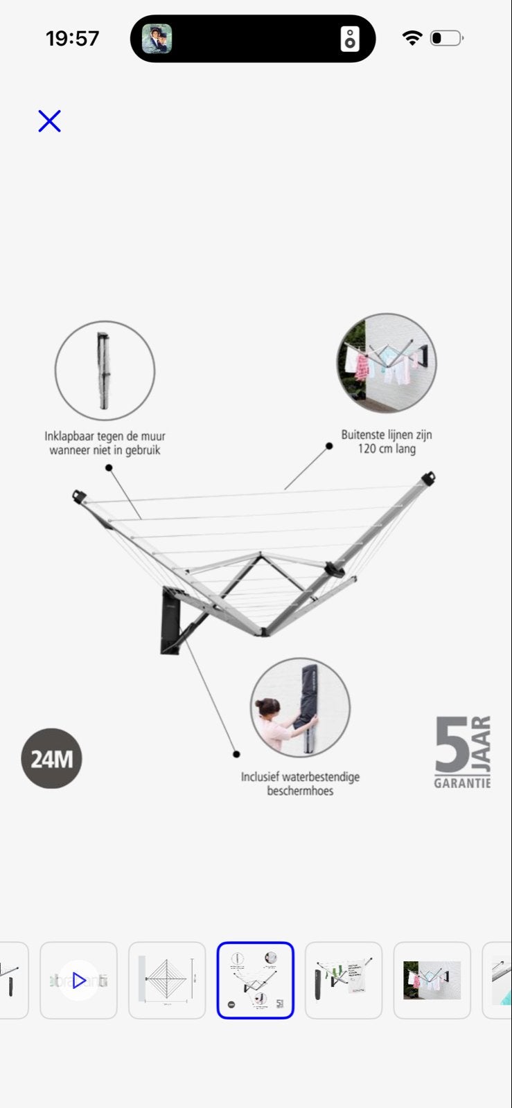 Brabantia WallFix Wanddroogmolen - Compact en Ruimtebesparen, Ophalen, Nieuw, Droogmolen