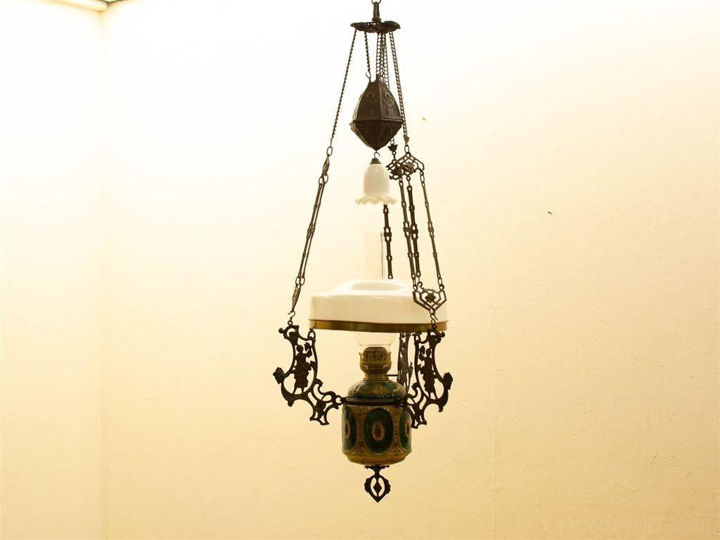 antieke hangende olielamp 33933, Ophalen of Verzenden, Gebruikt