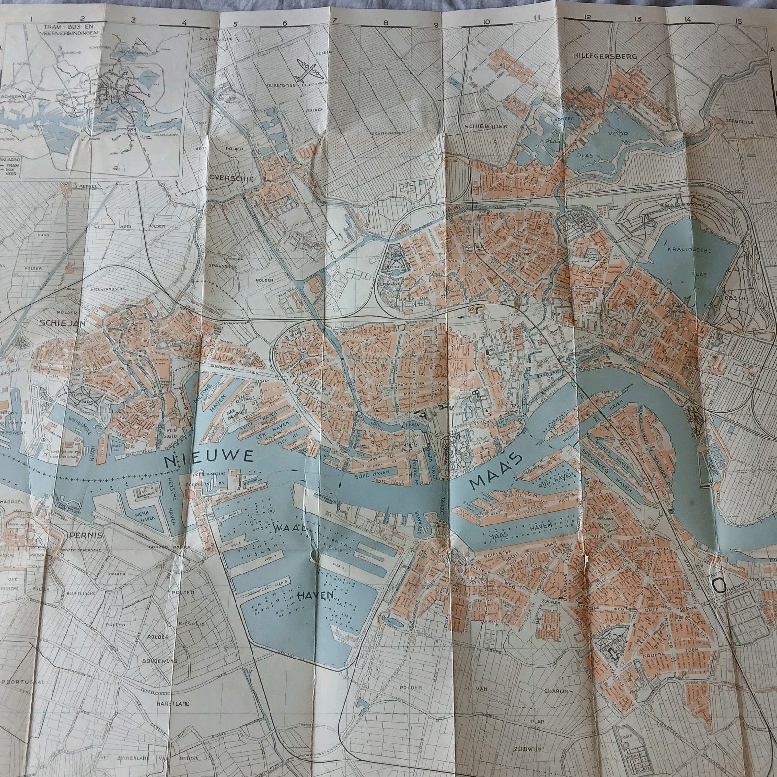 Grote stadsplattegrond Rotterdam 1947, Gelezen, Ophalen of Verzenden, Landkaart, Nederland