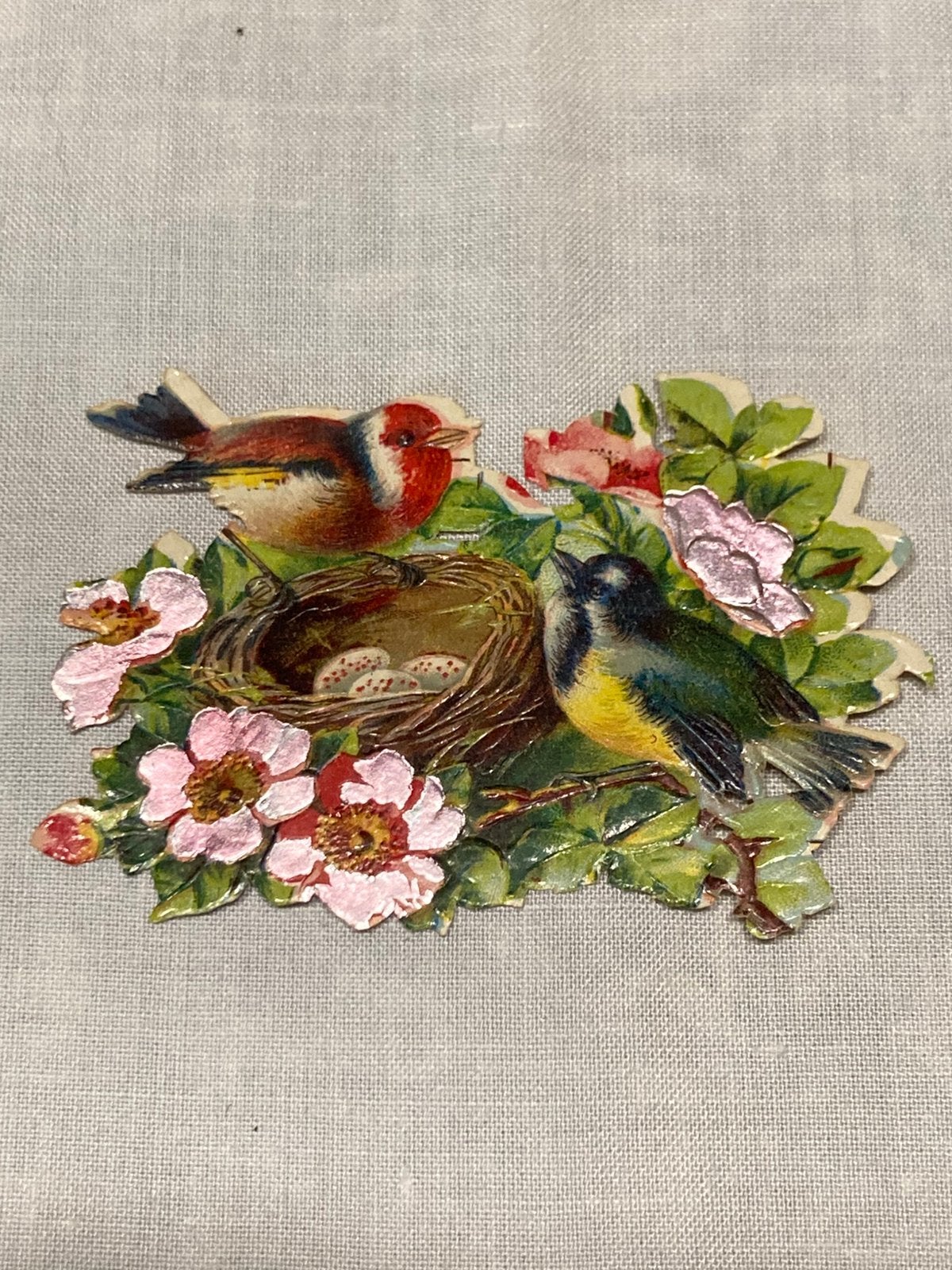 Antiek, poëzie plaatje vogelnestje (221026), Ophalen of Verzenden