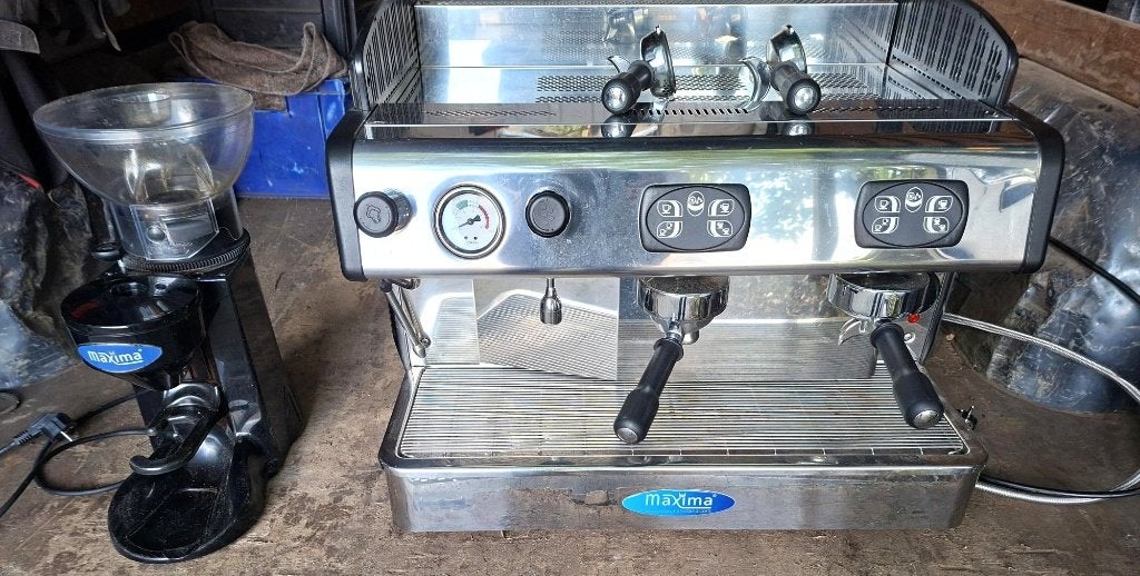 Professionele Maxima Koffiezetapparaat + Koffiemolen, Witgoed en Apparatuur, Gebruikt, Espresso apparaat, Koffiebonen, Ophalen
