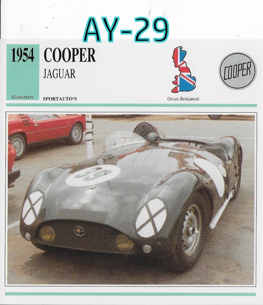 Ay-29 autokaart cooper - jaguar 1954, Ophalen of Verzenden, Zo goed als nieuw, Auto's