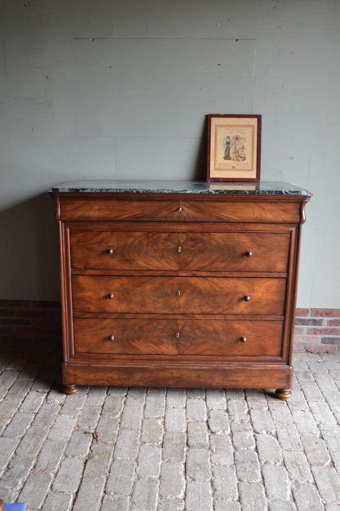 Prachtige antieke mahonie ladekast, secretaire & marmer blad, Verzenden
