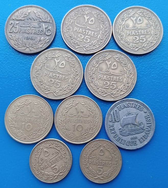 Libanon lot van 25, 10 en 5 Piastres - 1961-1971, Postzegels en Munten, Verzenden, Midden-Oosten, Setje