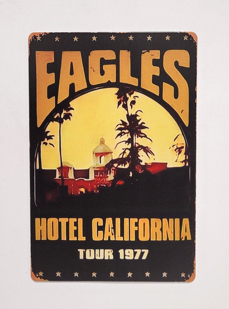 Eagles Hotel California tour 1977 reclamebord van metaal, Info@deconoord.nl, Deco Noord, Nieuw, Ophalen of Verzenden