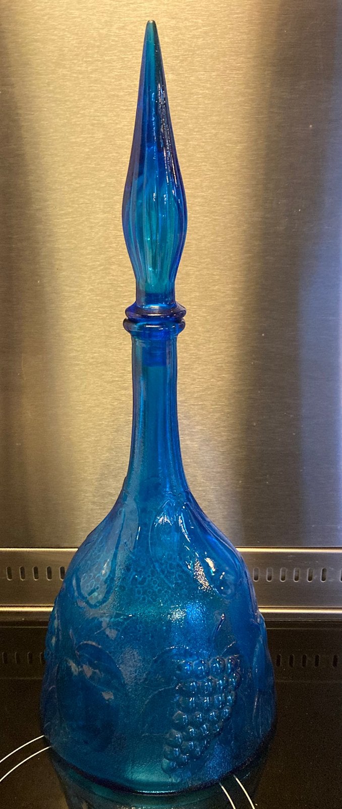 Vintage Glazen fles blauw Empoli karaf 48 cm, Ophalen
