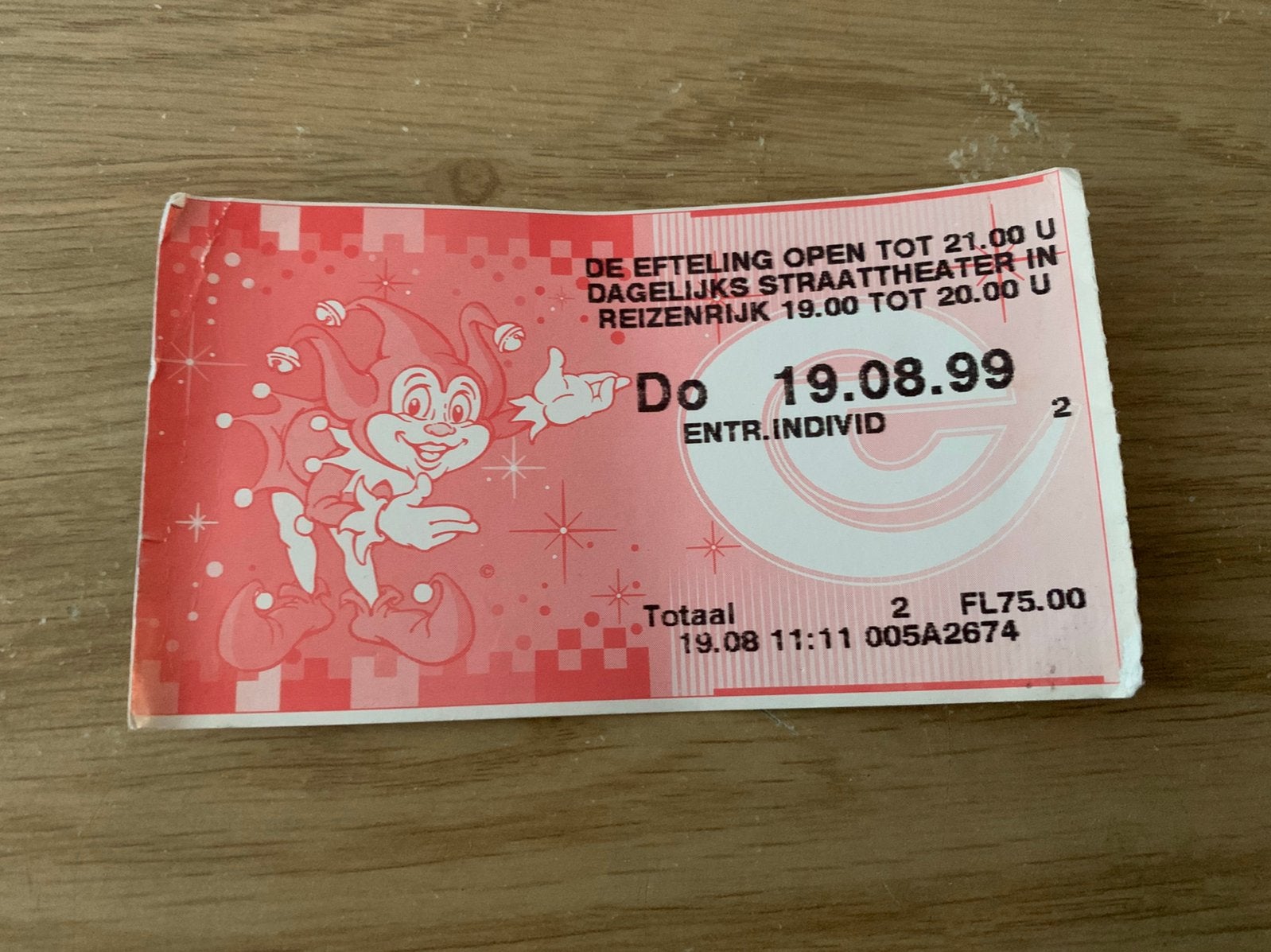 Efteling toegangskaartje 1999, Ophalen of Verzenden, Zo goed als nieuw, Button of Speldje