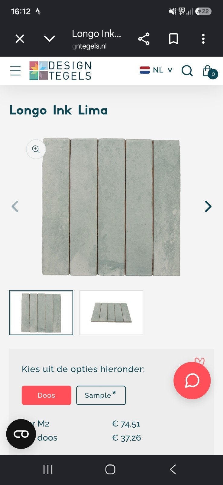 Longo Ink Lima handvorm wandtegel 5x25 cm, Ophalen, Nieuw, Minder dan 20 cm, 20 tot 40 cm