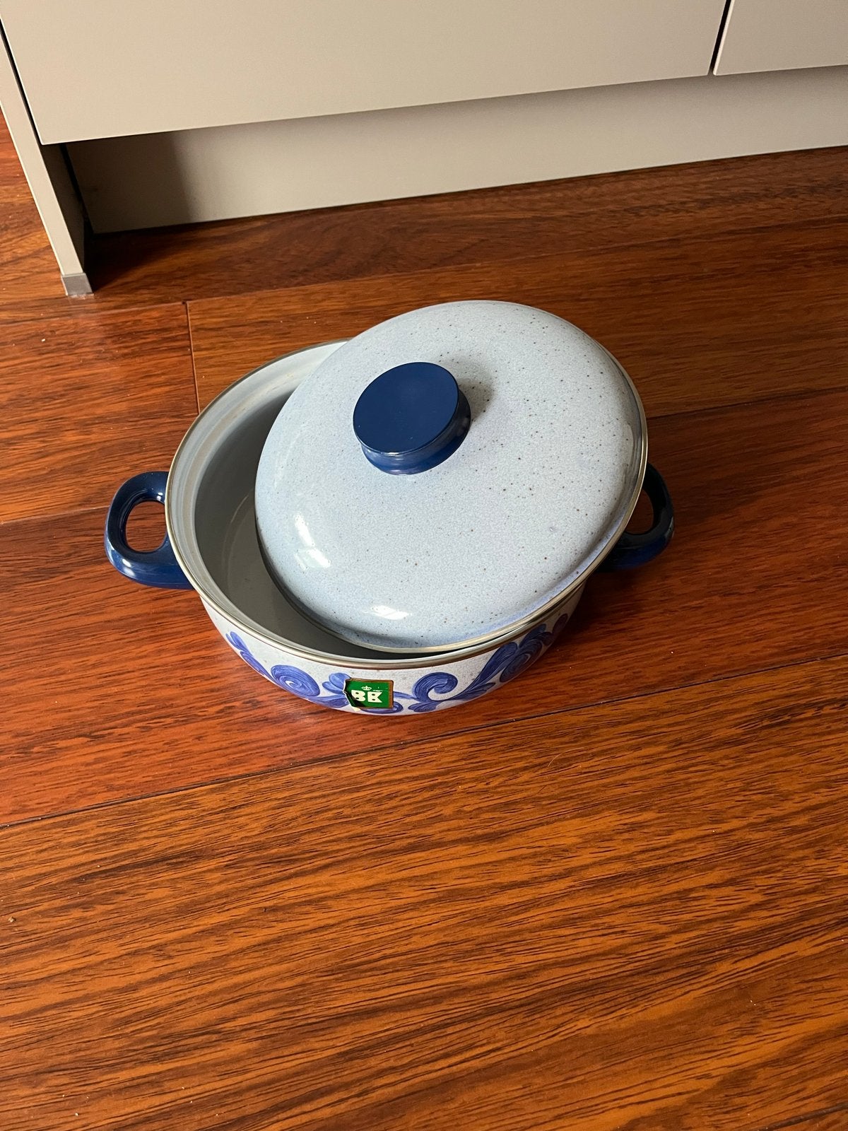 Vintage BK Emaille Kookpan met Deksel - Blauw/Wit, Ophalen, Gebruikt, Met deksel, BK