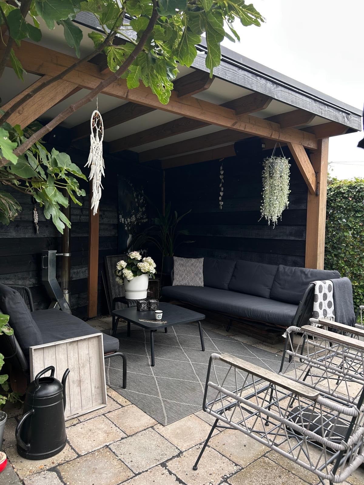 2x Lounge bank zwart/antraciet: Tweezits en driezits., Ophalen, Gebruikt, Loungeset, Bank