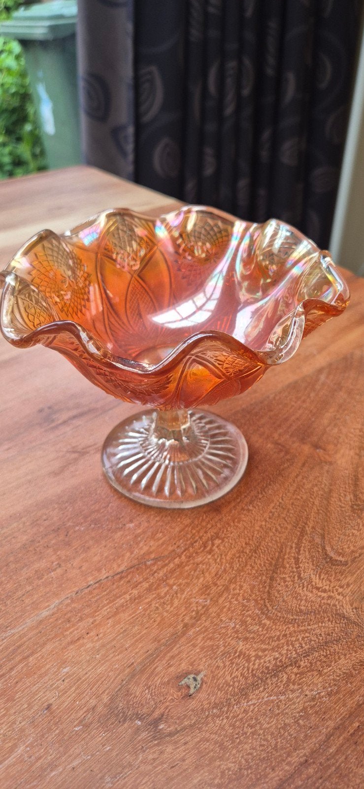 Vintage Iriserend Oranje Glas Schaaltje op Voet, Ophalen of Verzenden