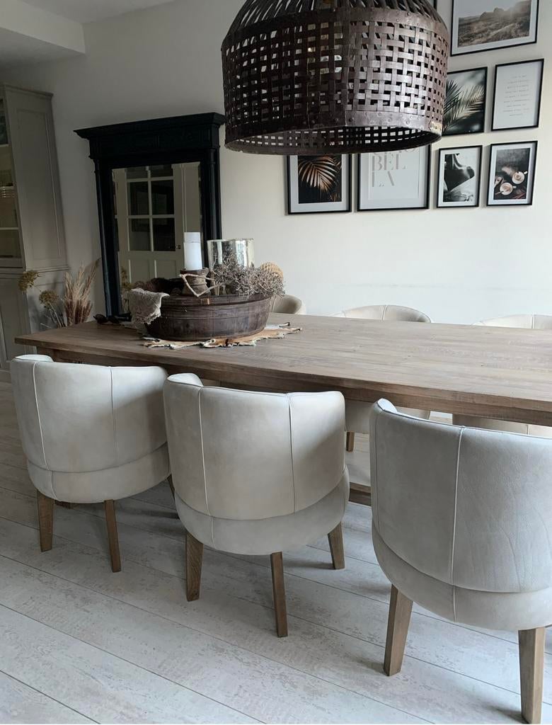 Eetkamer stoelen leer off white 6 stuks, Ophalen, Wit, Leer, Zo goed als nieuw