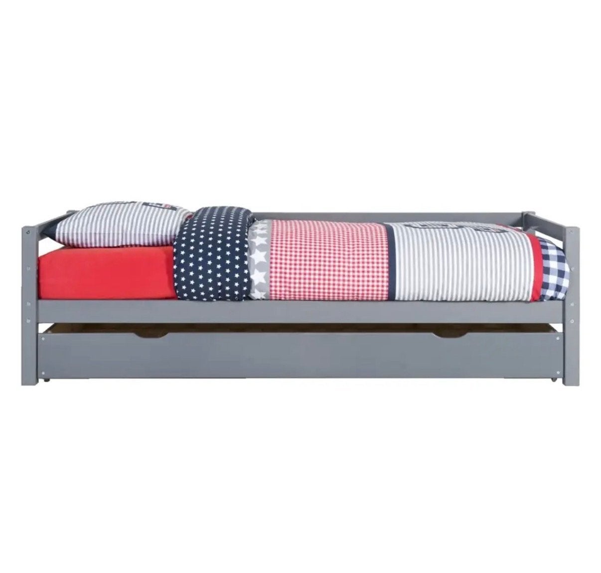 Uitschuifbaar bed met lades, grijs, bed Ties, Ophalen, Verstelbaar, 90 cm, Eenpersoons