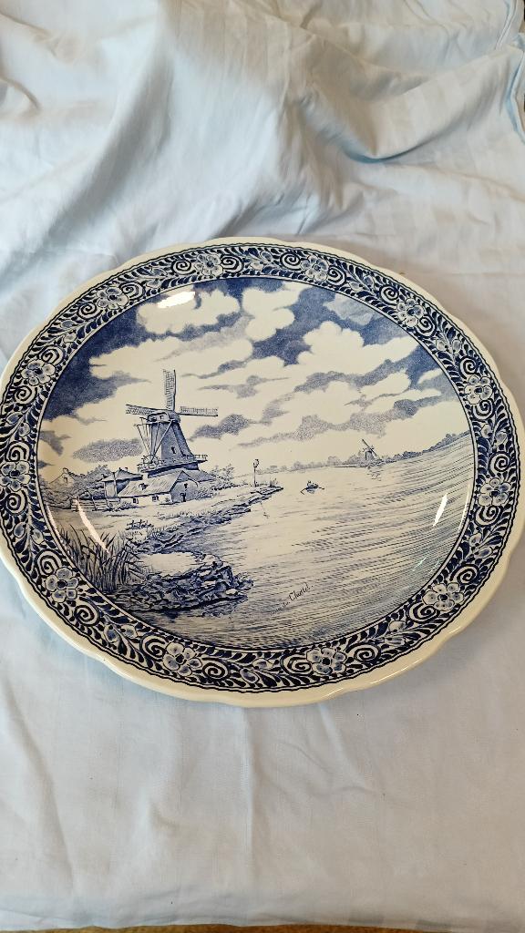 Boch De Lys blauw-wit molen wandbord 39 cm (Spyn, Ophalen of Verzenden