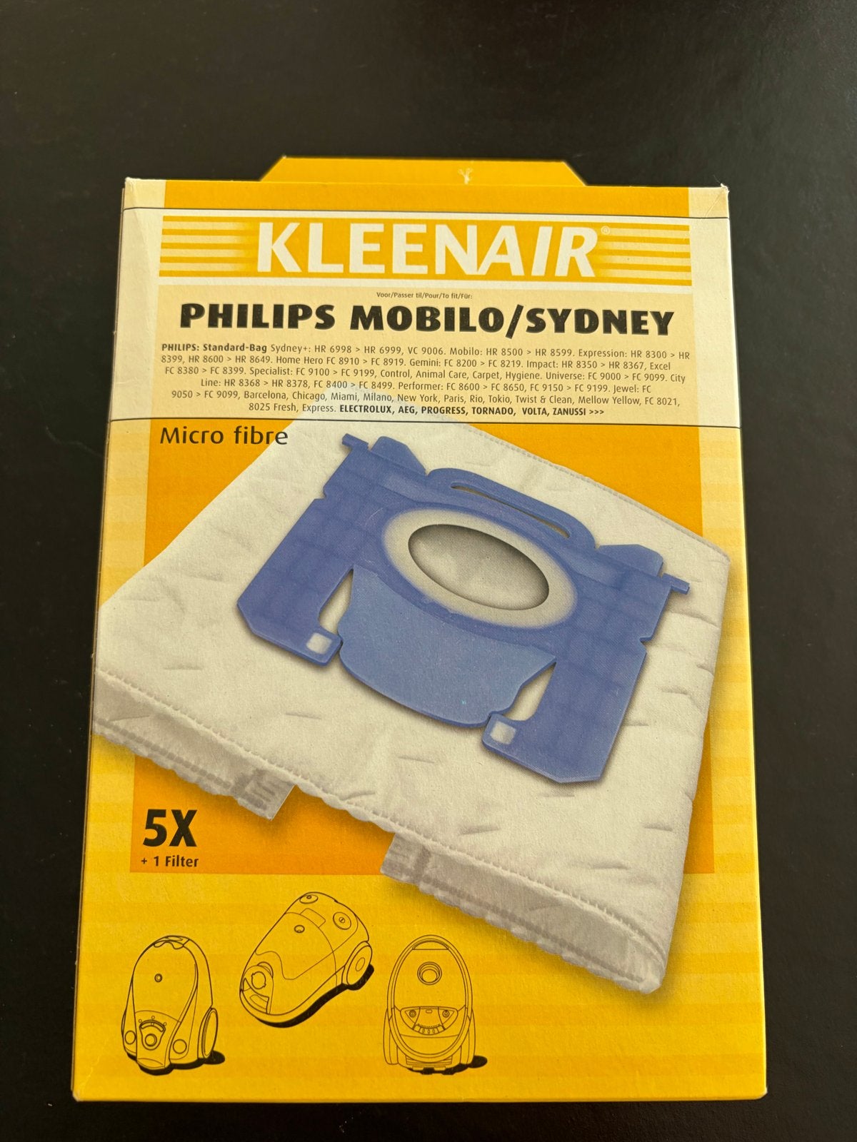 KLEENAIR Philips Mobilo/Sydney Microfibre Stofzuigerzakken, Witgoed en Apparatuur, Stofzuigers, Inclusief accessoires, Philips