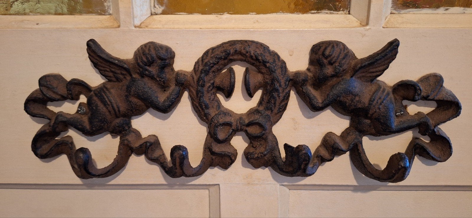 Antieke gietijzeren decoratie met engeltjes, Ophalen of Verzenden