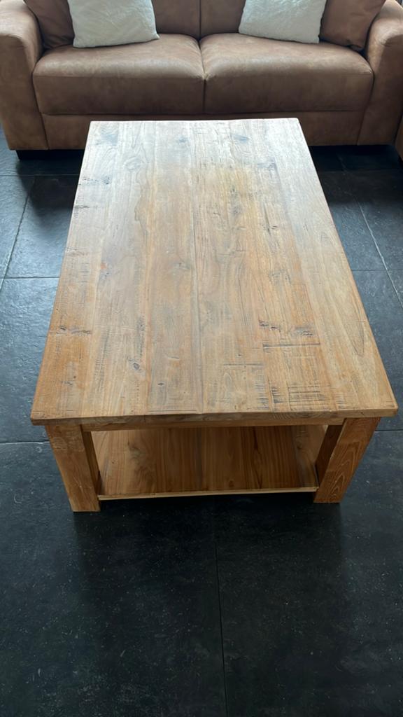 houten salontafel met opbergruimte, Gebruikt, 100 tot 150 cm, Minder dan 50 cm, Rechthoekig