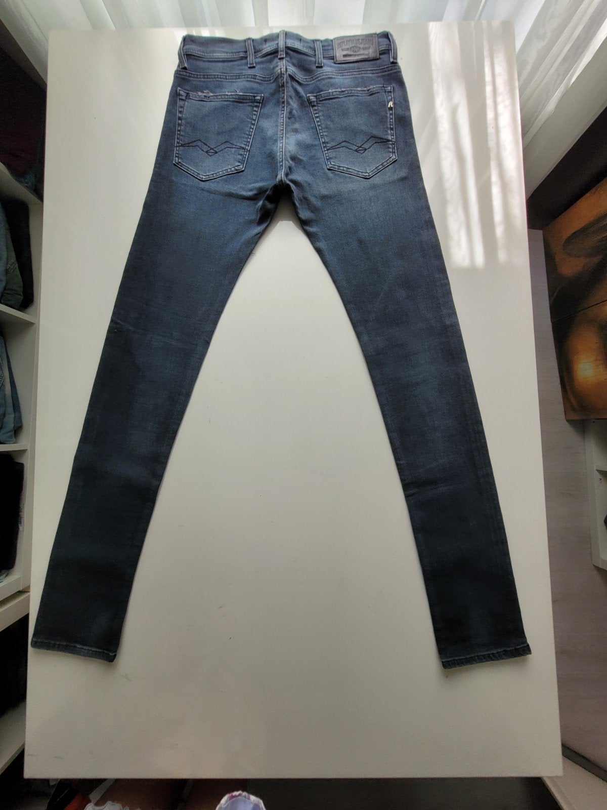 ZGAN REPLAY JONDRILL SUPERSLIM SKINNY STRETCH JEANS 32/34, Ophalen of Verzenden, Zo goed als nieuw, Blauw, W32 (confectie 46) of kleiner
