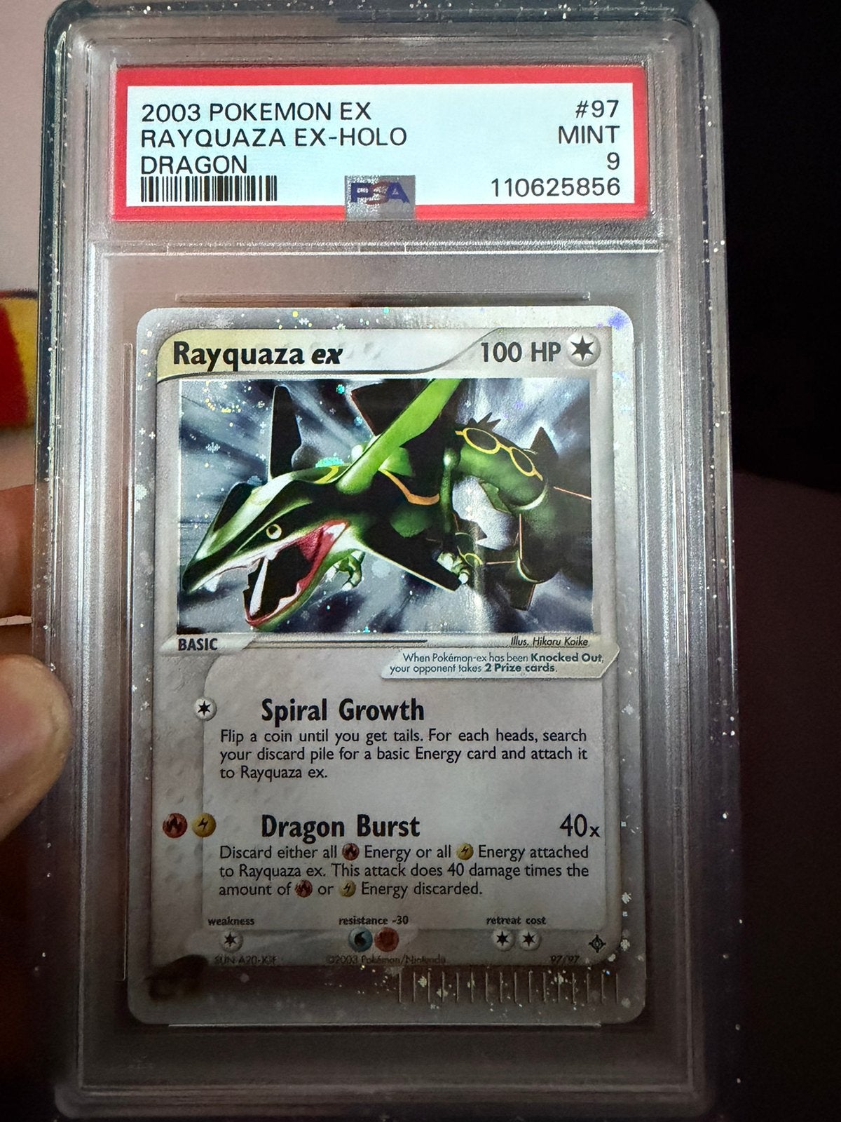 PSA 9 Rayquaza ex #97 EX Dragon – New Cert Double Swirl