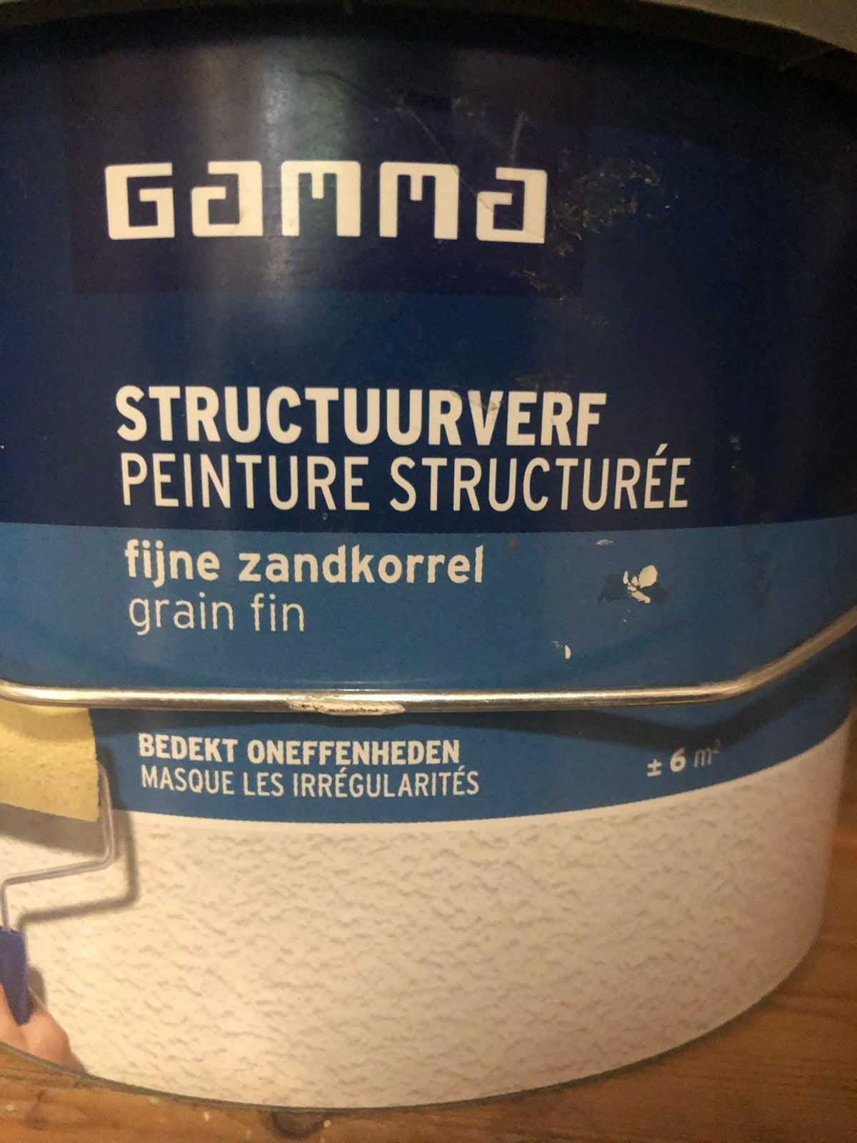 Gamma Structuurverf fijne zandkorrel en Eurocol Grondleer, Ophalen, Gebruikt, Wit, Verf