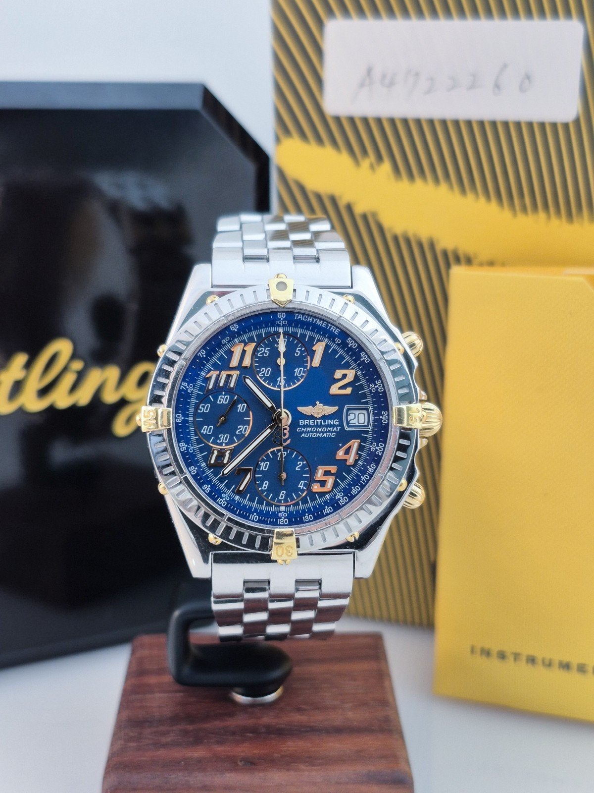 Breitling Chronomat | B13350 – Blauwe Vitesse dial, Ophalen of Verzenden, Staal, Breitling