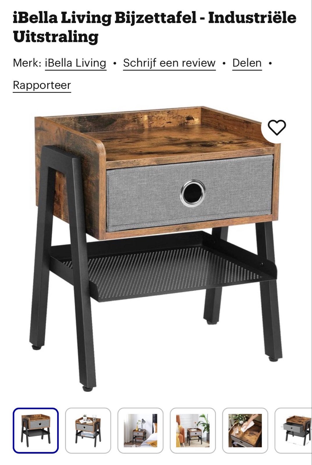 Industrieel Nachtkastje Ibella Living - NIEUW in doos!, Huis en Inrichting, Slaapkamer | Nachtkastjes, Ophalen, Nieuw, 55 tot 70 cm