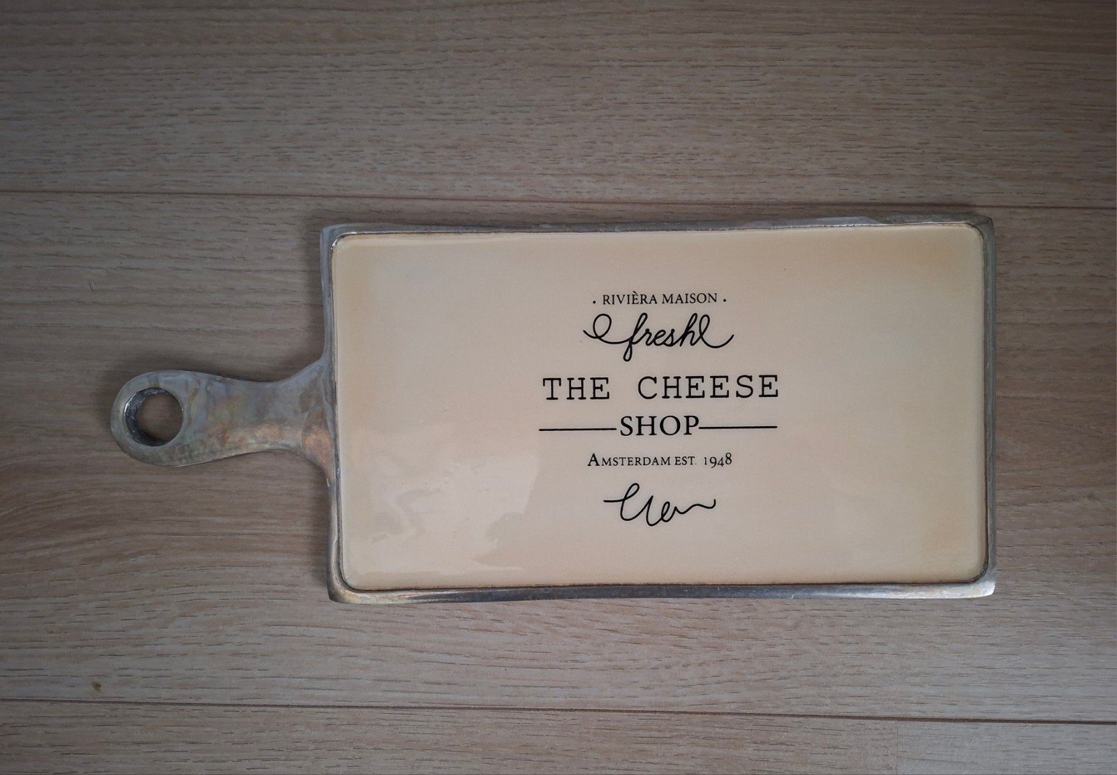Riviera Maison Snij-/serveerplank "Fresh The Cheese Shop", Beige, Gebruikt, Snij-/serveerplank, Ophalen of Verzenden