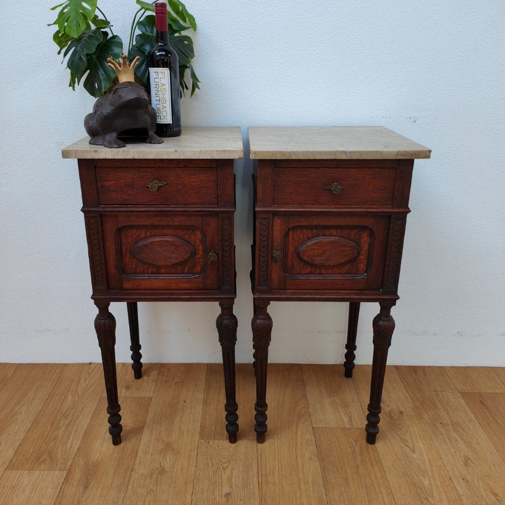 Vintage Antieke nachtkastjes bijzetkastjes marmer blad 902, Huis en Inrichting, Valkenswaard, Minder dan 45 cm, Info@flashbackfurniture.nl