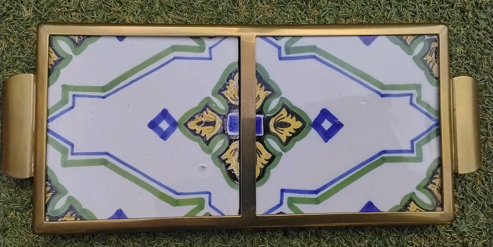 Messing frame met zeventiende eeuwse  tegels 12,5 x 12,5, Ophalen