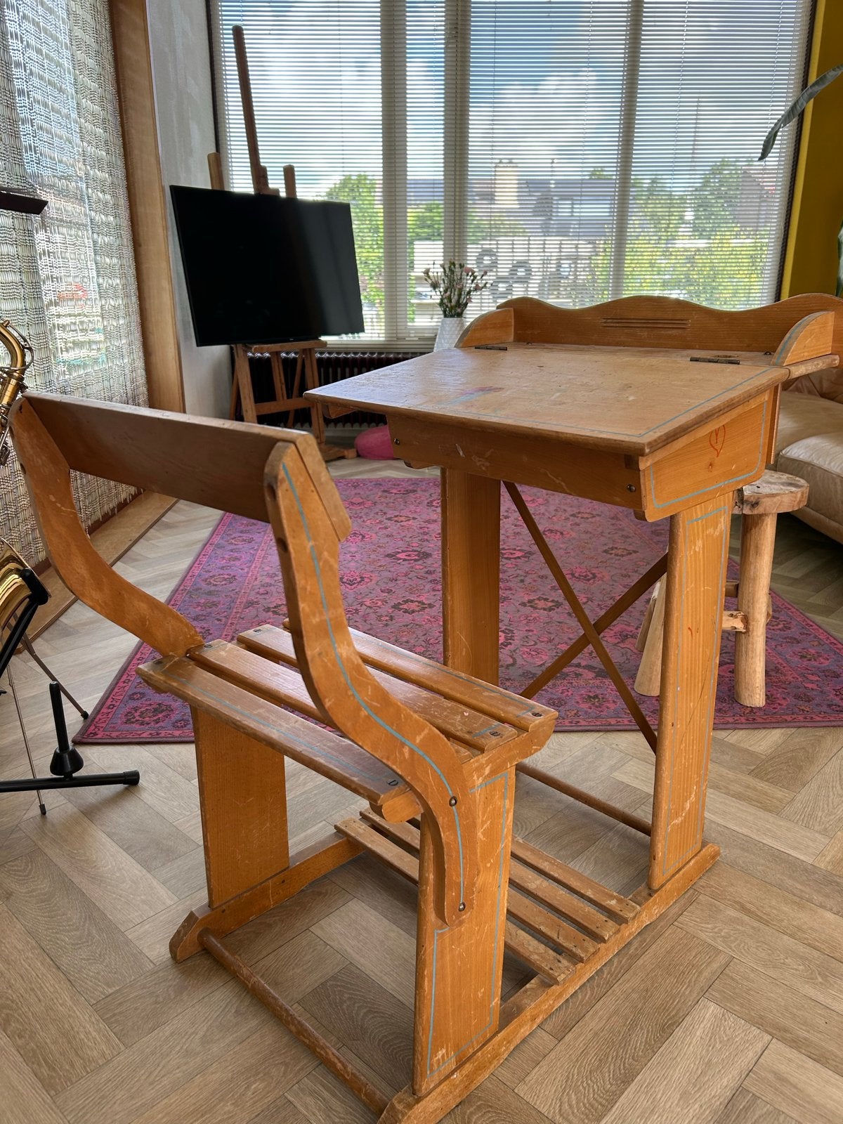 Vintage houten bureau / tekentafel, Antiek en Kunst, Ophalen
