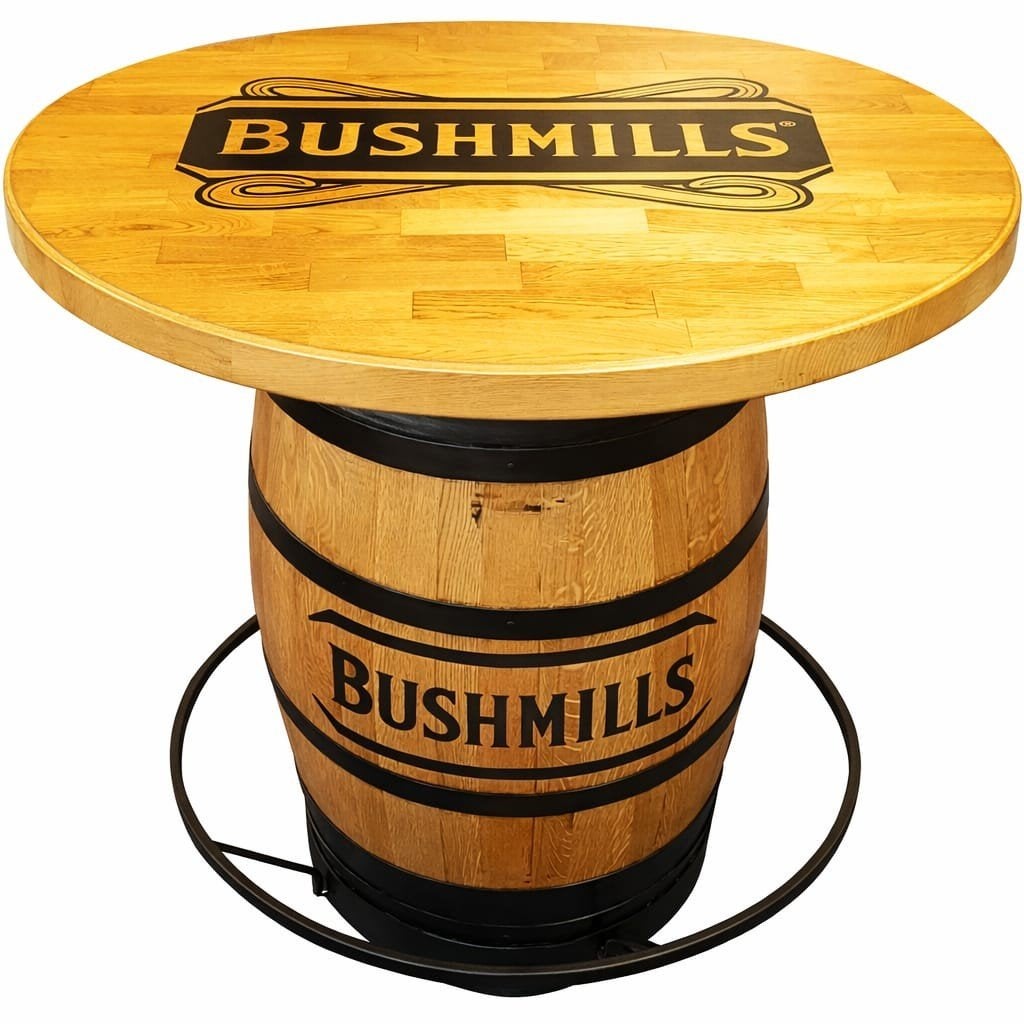 BUSHMILLS wijnvat statafel met massief eiken blad, Ophalen of Verzenden, Nieuw, Overige typen