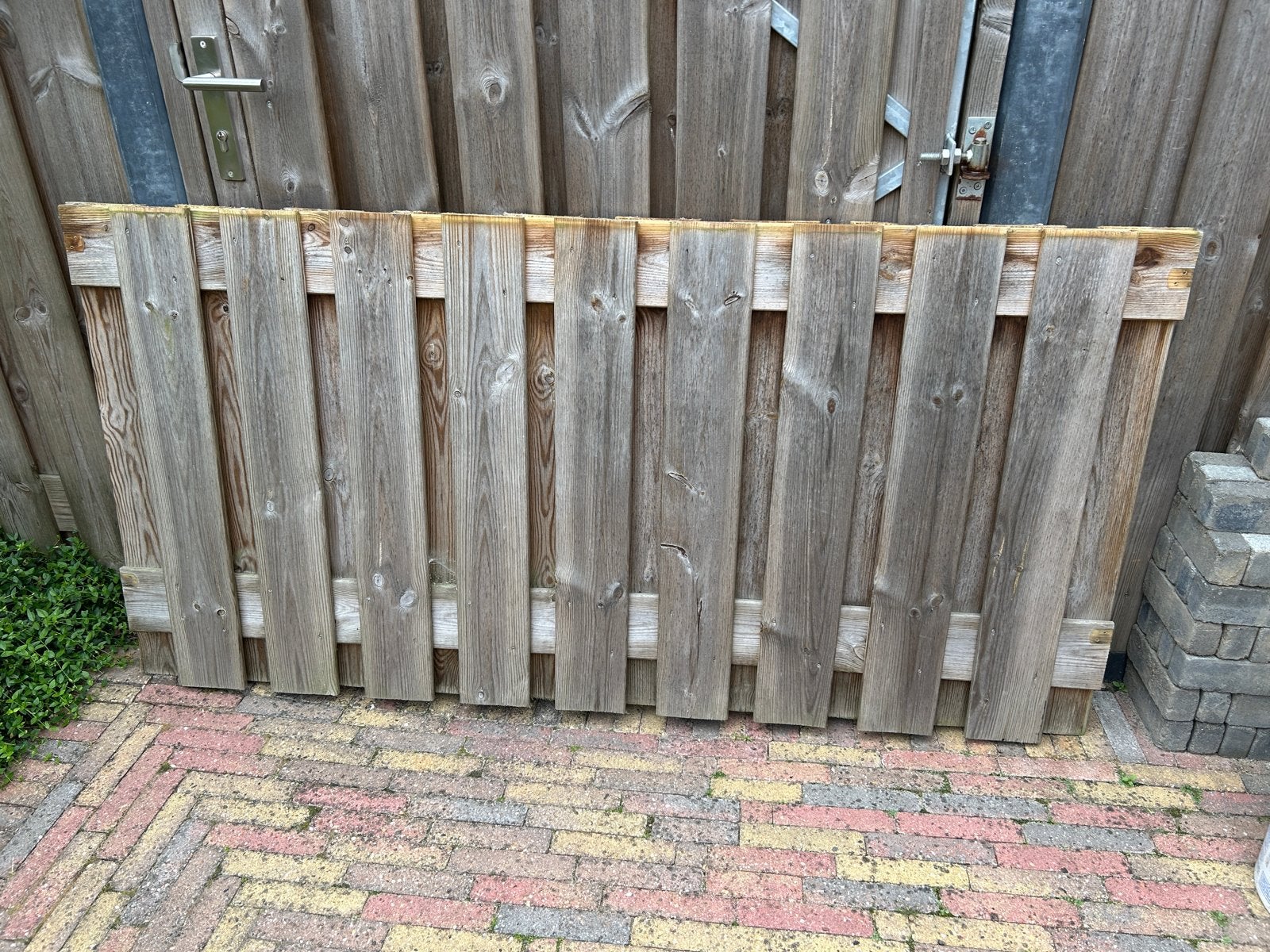 2 Grenen schuttingdelen, Ophalen, Met poort, Gebruikt, Tuinhek