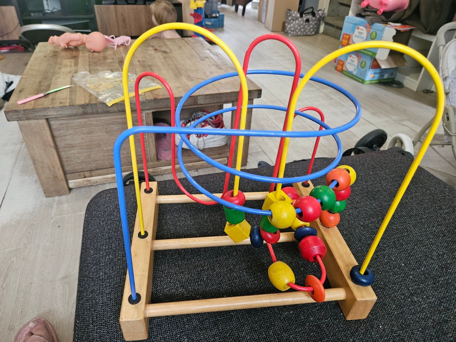 Houten kralenframe / kralenspiraal voor baby's en peuters, Ophalen of Verzenden, Gebruikt, Overige typen