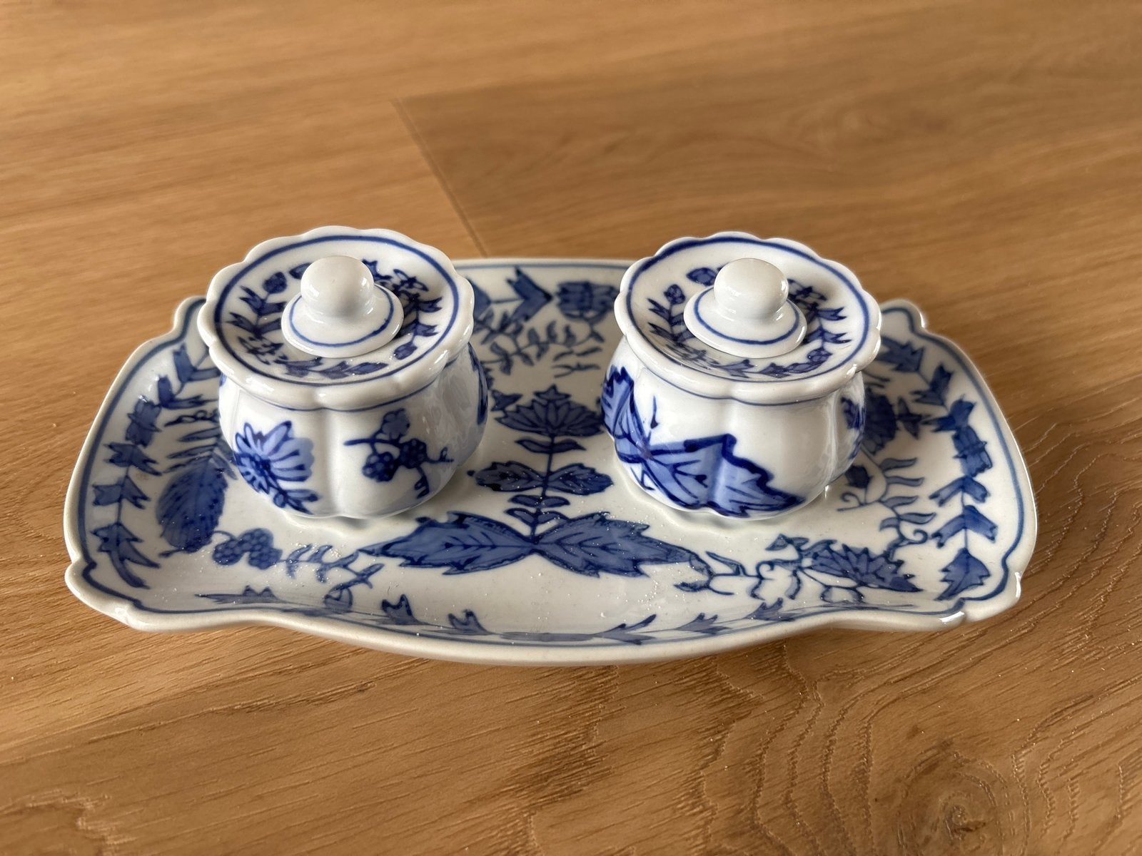 Vintage Porseleinen Inktpotten Set - Blauw/Wit, Antiek en Kunst, Ophalen of Verzenden