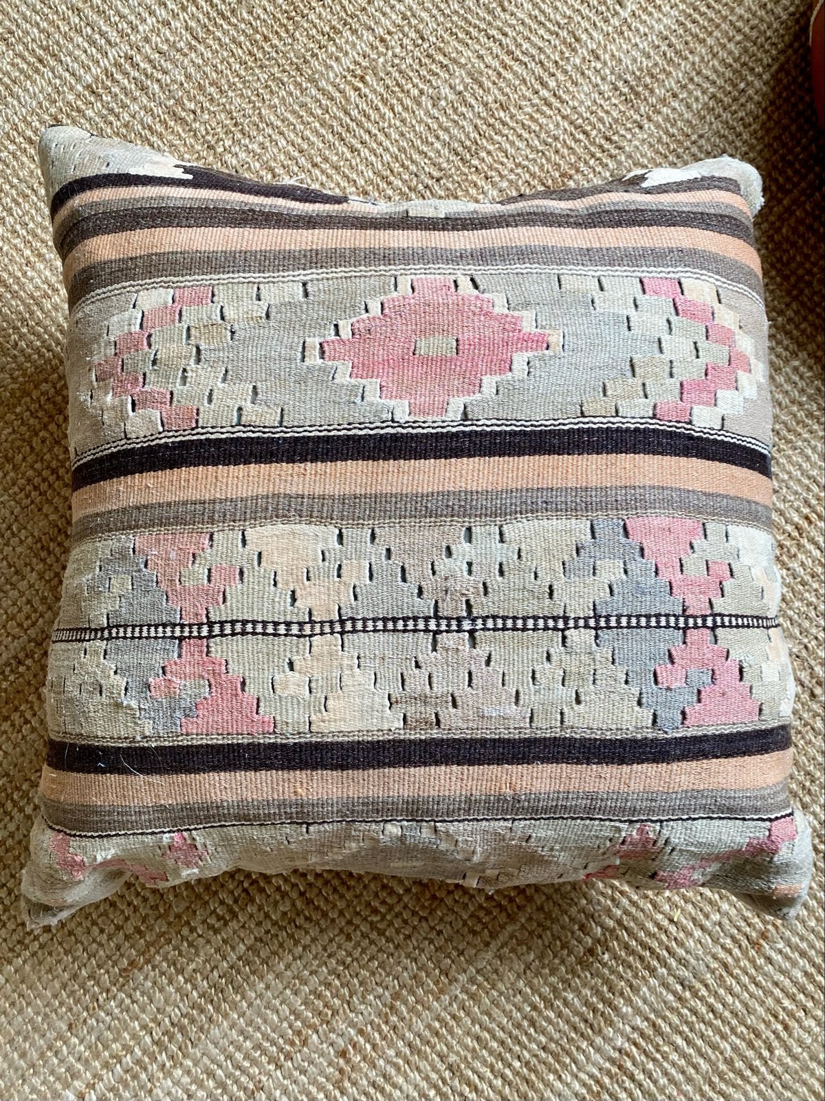 Vintage handgemaakte kelim kussen / poef 70x70 cm, Gebruikt, Meerkleurig, Vierkant, Ophalen of Verzenden