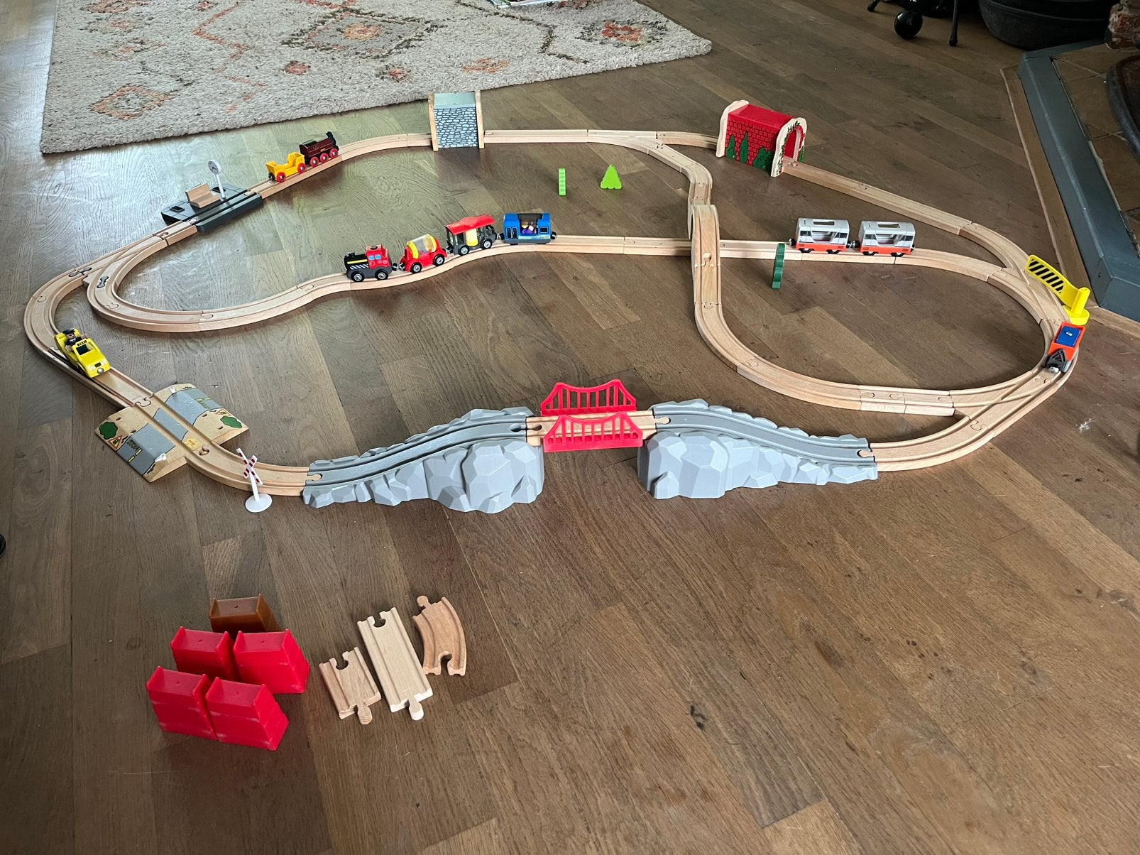 Houten treinbaan met accessoires, Ophalen of Verzenden, Gebruikt