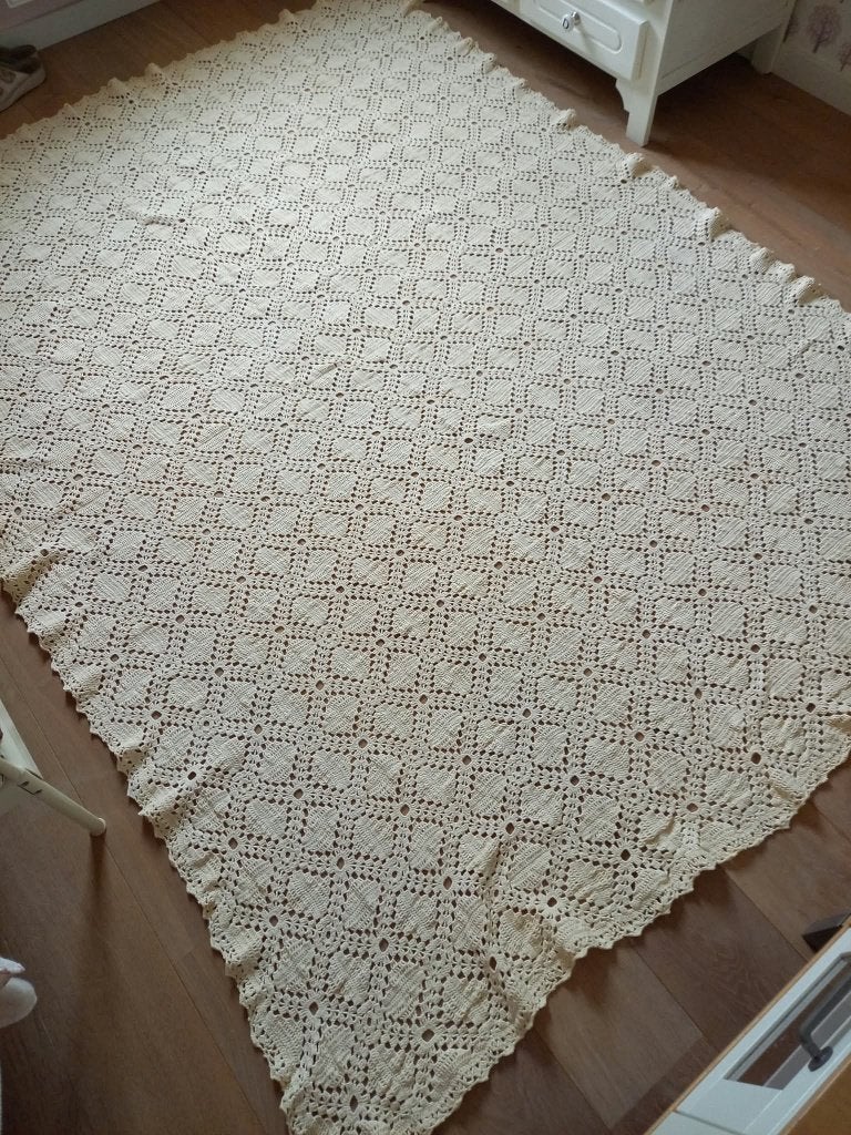Prachtig vintage gehaakt sprei - deken - kleed 250 x 180 cm, Ophalen of Verzenden