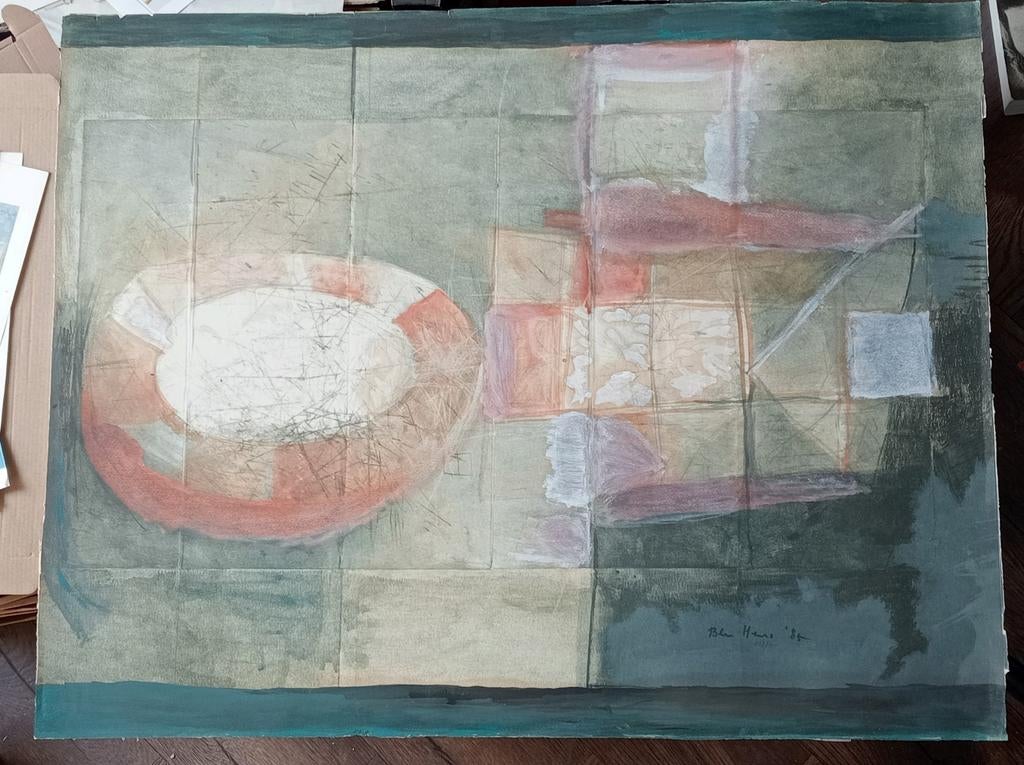 Ben HENS (Waalwijk 1936 - Bladel 2006) abstracte compositie, Ophalen of Verzenden