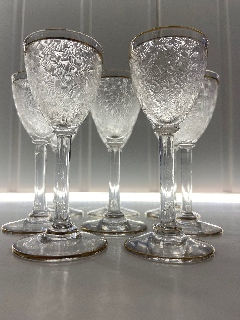 8 gevermiculeerde likeurglazen “Saint Louis”, Antiek en Kunst, Antiek | Glas en Kristal, Ophalen of Verzenden